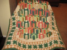Vintage Hand Stitched Quilted Christmas Throw- Stars and Gifts 54" x 56"