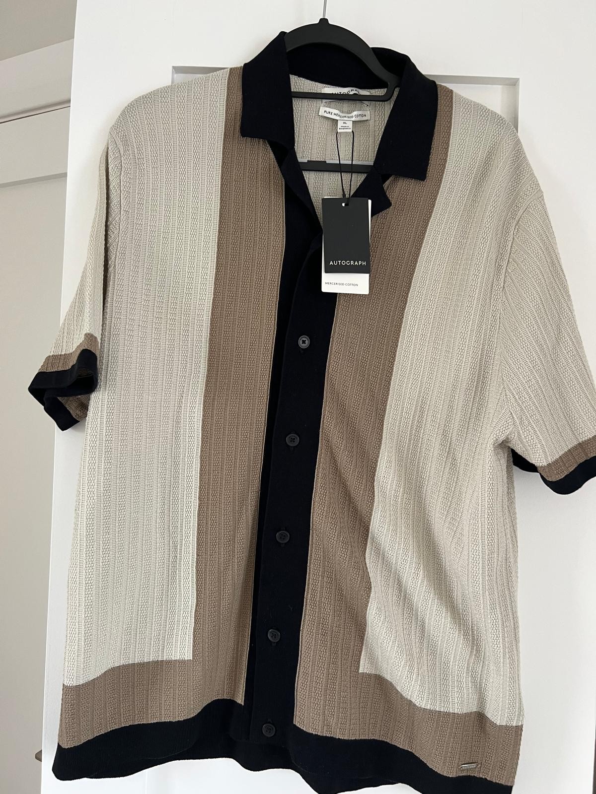 Mens M&S Shirt Autograph Size XL Beige And Black Button  Up