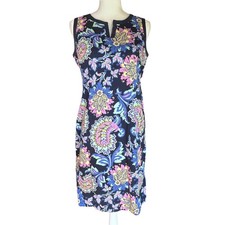 Talbots Shift Dress Polyester Blend Size 6 Navy Blue Excellent Preppy MCM Style