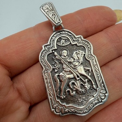 Vintage Sterling Silver St George Dragon Orthodox Pendant 10.34g Icon