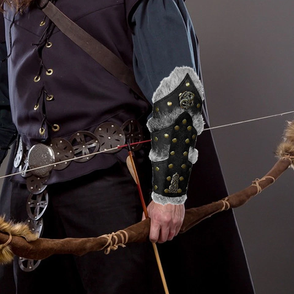 Brazaletes de brazo vikingos medievales para hombres Juegos con disfraces medievales Protectores de brazo de cuero sintético Foto 2 de 4
