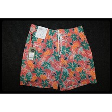 Goodfellow  Co Mens Swim Trunks Floral Coral Orange Green Medium NEW 