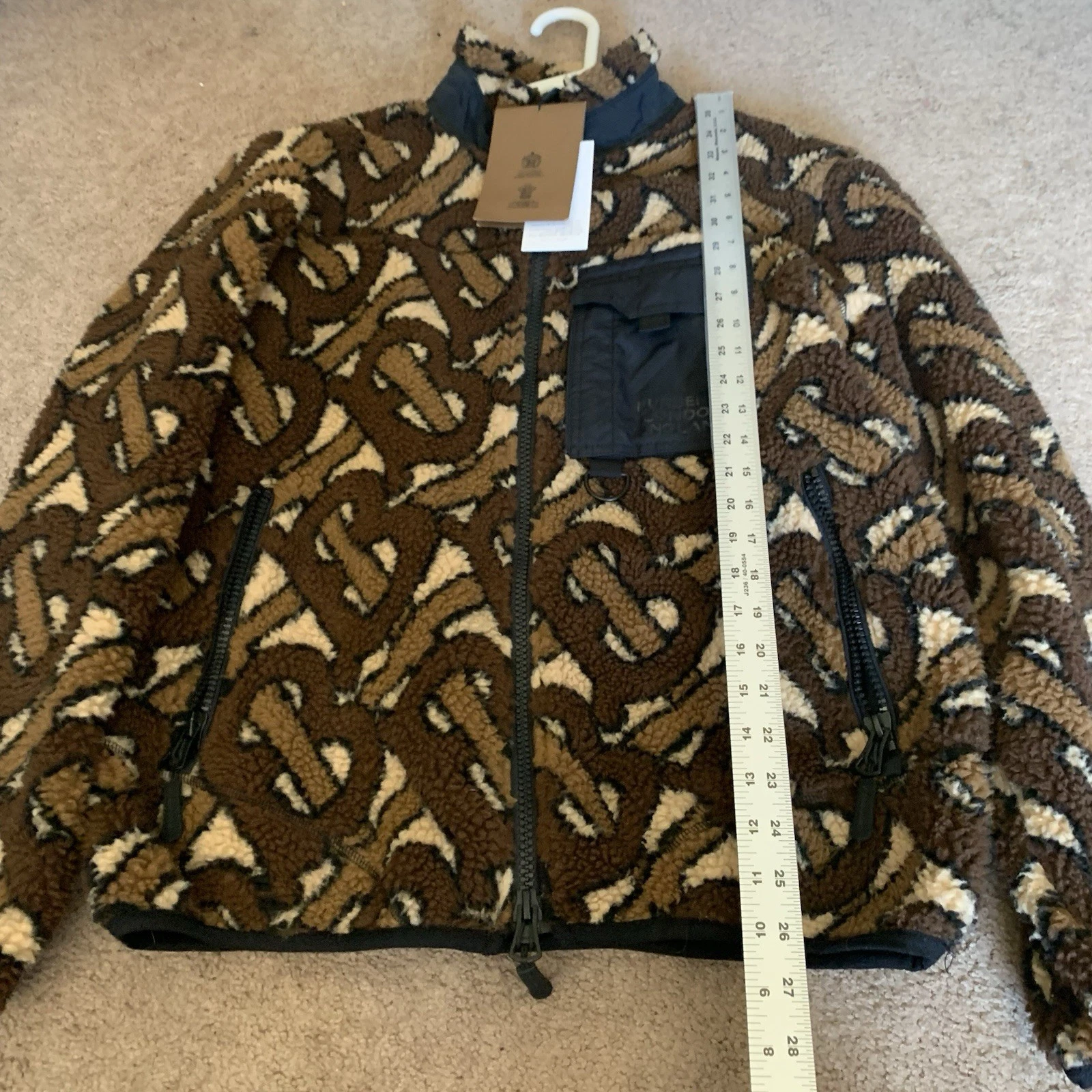 Burberry Brown TB Monogram Fleece Jacquard Jacket Size 48 - product detail image 4