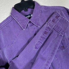 Vintage Wrangler Brushpopper X-Long Tail Shirt Mens 15.5x33 Purple Made USA