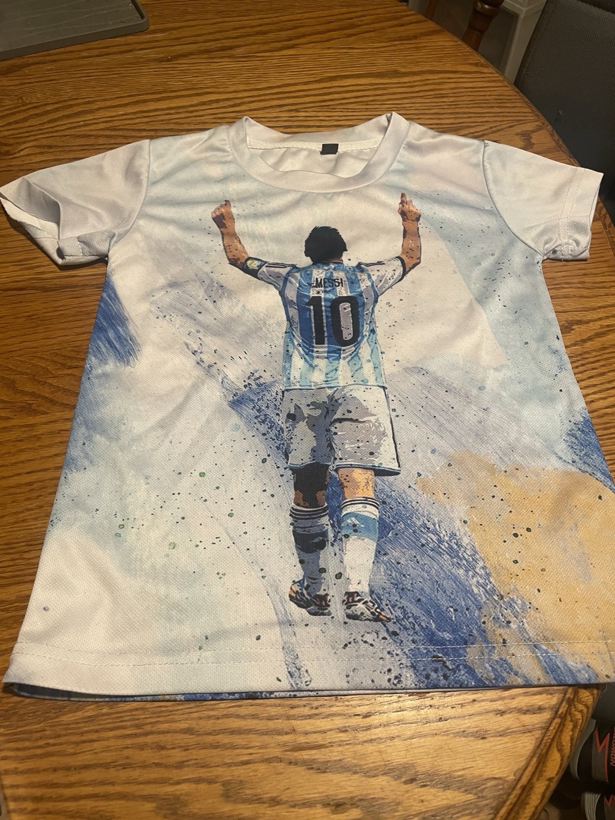 Lionel Messi Full Graphic Paint Splatter Argentina T-Shirt Boys M