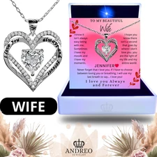 Wife CUSTOM Heart Necklace Gifts from Husband Birthday Gift for Women by ANDREO