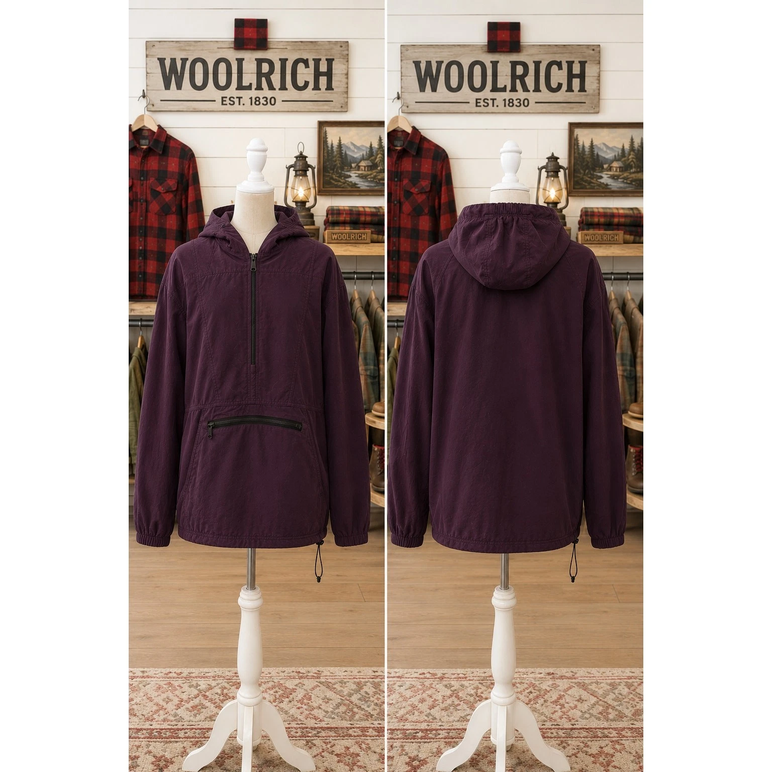Vintage Woolrich Mulberry Pullover Hooded Anorak Jacket Size Large