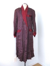 Vtg 40s purple satin robe smoking jacket coat burgundy shawl collar pockets M