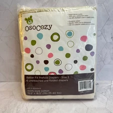 NIP OsoCozy Better Fit Prefold Unbleached Pure Cotton Size 3 Diapers Set of 6