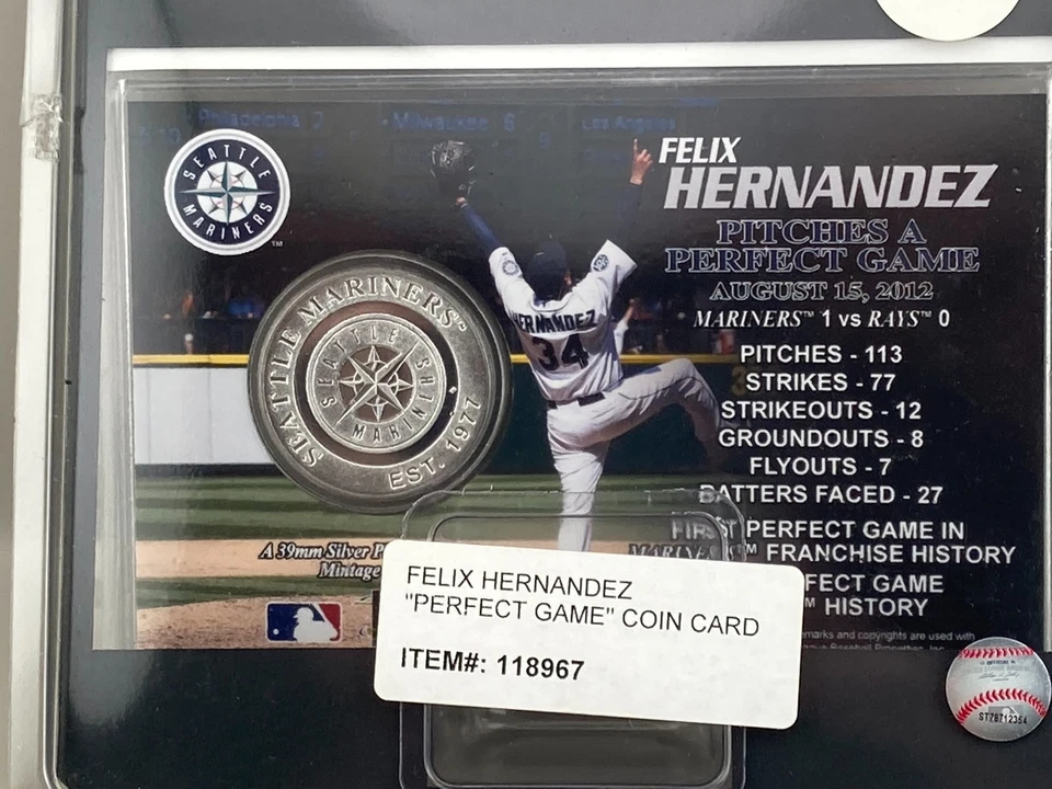 Moneda de juego perfecta Highland Mint Seattle Mariners Felix Hernández 2012, soporte Foto 4 de 4