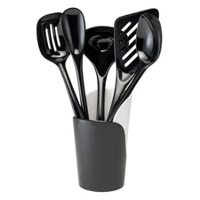 Hutzler Melamine Cooking Utensils and Crock Set, 6-pc, Black