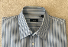 Pristine Hugo Boss LS Blue Striped Dress Shirt Size 17