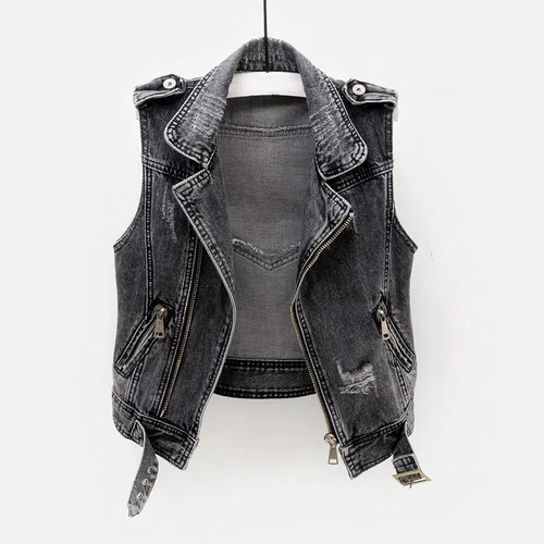 Mujeres Abrigo Denim Chaleco Chaqueta Top Jeans Sin Mangas Motociclista Punk Informal - Imagen 2 de 8