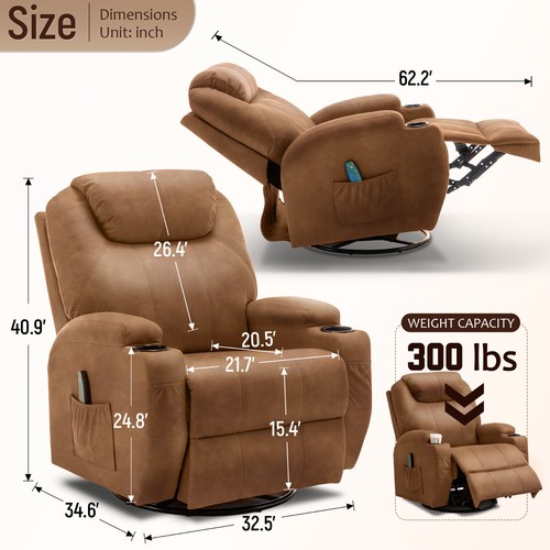 360° Swivel Massage Recliner Rocking Recliner Chair Living Room Chair Heated - Picture 55 of 55