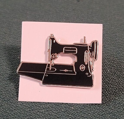 Black Featherweight 221 Enamel Lapel Pin - Gold Trim - Sewing Machine Brooch