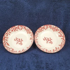 Pair 222 Fifth Serving Bowls 7 7/8" Coral Stoneware Dishwasher & Microwave Safe