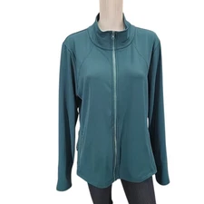 Isabella Active Wear Ruffle Back Peplum Zip Jacket 1X Plus Size Teal w Pockets