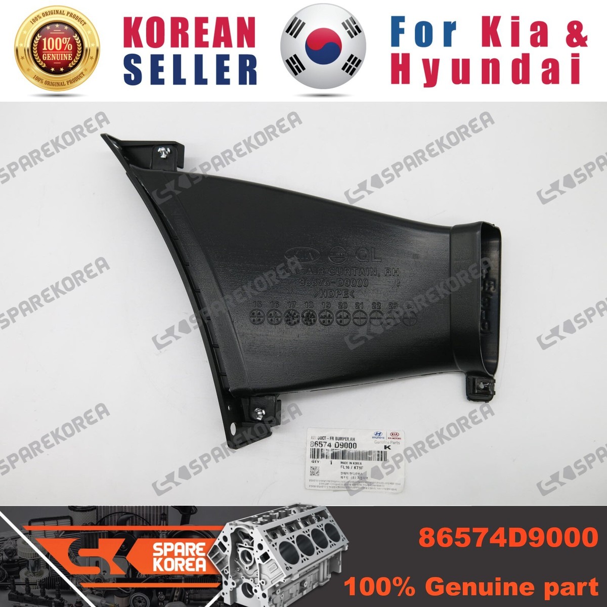 Genuine/OEM 86574D9000 AIR DUCT-FR BUMPER,RH for Kia Stonic