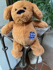 RARE Vintage Puli International Brown Puppy Dog Plush Stuffed Blue Check Patch