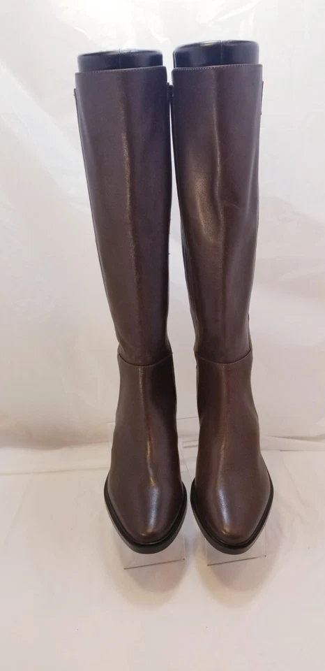 Botas hasta la rodilla Calvin Klein Finley para mujer de seda de vaca de cuero marrón talla 5,5 M / 35,5 Foto 2 de 4