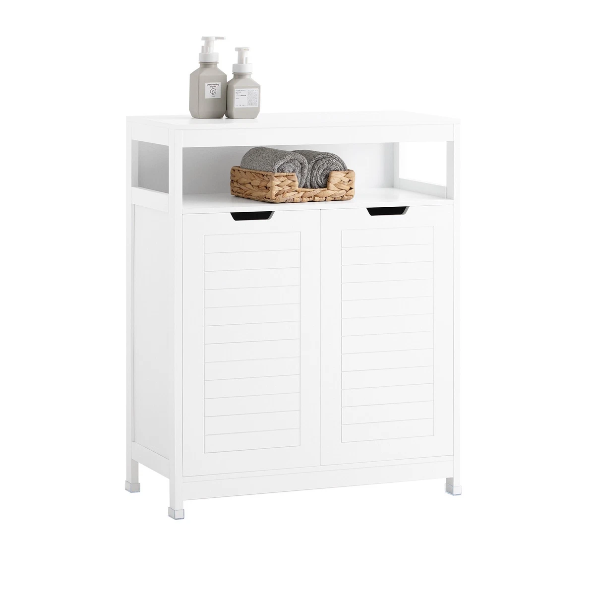 SoBuy Cómoda de baño y puertas Armario midi Armario de baño Aparador Armario de pasillo BZR121-W