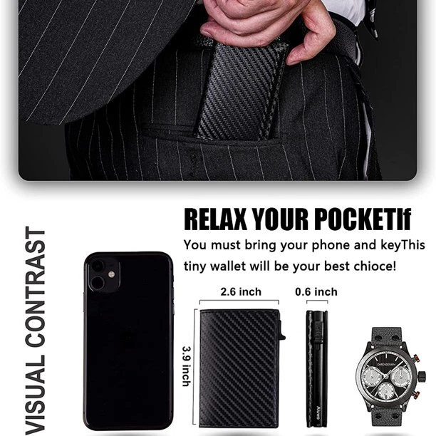 适用于 Airtag 钱包式外壳 皮革 碳纤维卡夹 磁性空气标签保护套 — 第 3/4 张图片