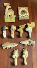 Rustic Wooden Cabin Lodge Switch Plates/Hooks Ducks Moose Fish Racoon Bear 10 Pc