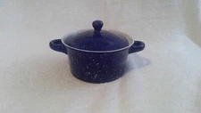 California Pantry Ceramic Blue Speckled Mini Crock w/Lid 3"x5"