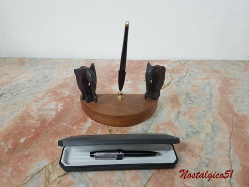 SET DA SCRITTOIO IN LEGNO CON ELEFANTI - IN OMAGGIO ELEGANTE PENNA CON CUSTODIA - Foto 2 di 4