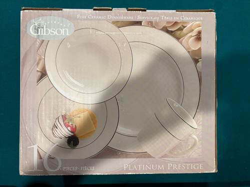 New Gibson Everyday Platinum Prestige 16 Piece Place Settings Service For 4
