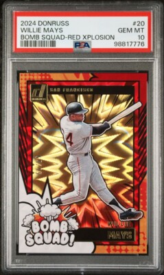 WILLIE MAYS 2024 DONRUSS BOMB SQUAD /99 - RED EXPLOSION #20 - POP 2 - PSA 10 