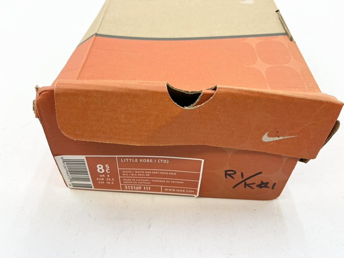 2006 Vintage Kids Nike Zoom Kobe 1 White Grey Gold sz 8.5C Toddler 