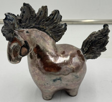 Silber Keramik Pferd, Künstlerische Keramik, Pferd Skulptur, Keramik Pferd Kunst