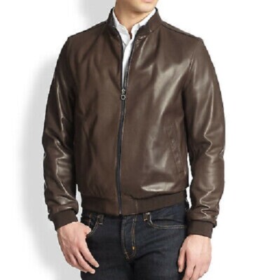 Braunes Leder Bomber Jacke für Herren - Klassisch, Stylisch, Und Haltbar Mode