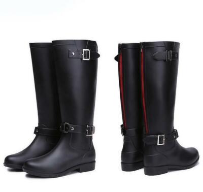 Women's Rain Boots Zipper Knee High Waterproof British Punk Style
