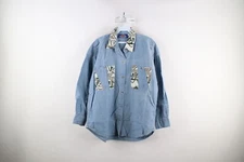 Vintage 90s Streetwear Womens Small Faded Chambray Abstract Button Shirt Cotton