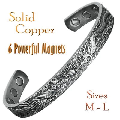HOLISTIC MAGNETS Solid Copper Bracelet Joint Muscle Pain Relief Bio Bangle-Phoenix & Dragon (PDP)