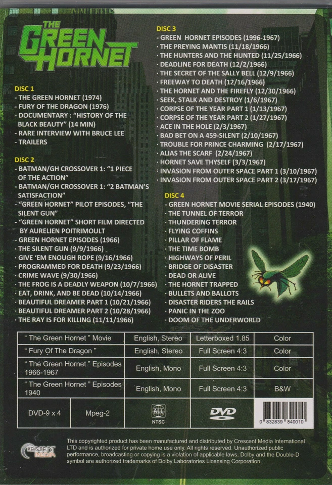 Complete 1940-1966-67 GREEN HORNET BRUCE LEE TV Series Trailers Batman DVD Set - Image 2 of 4