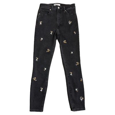 Abercrombie Fitch High Rise Super Skinny Ankle Black Embroidered