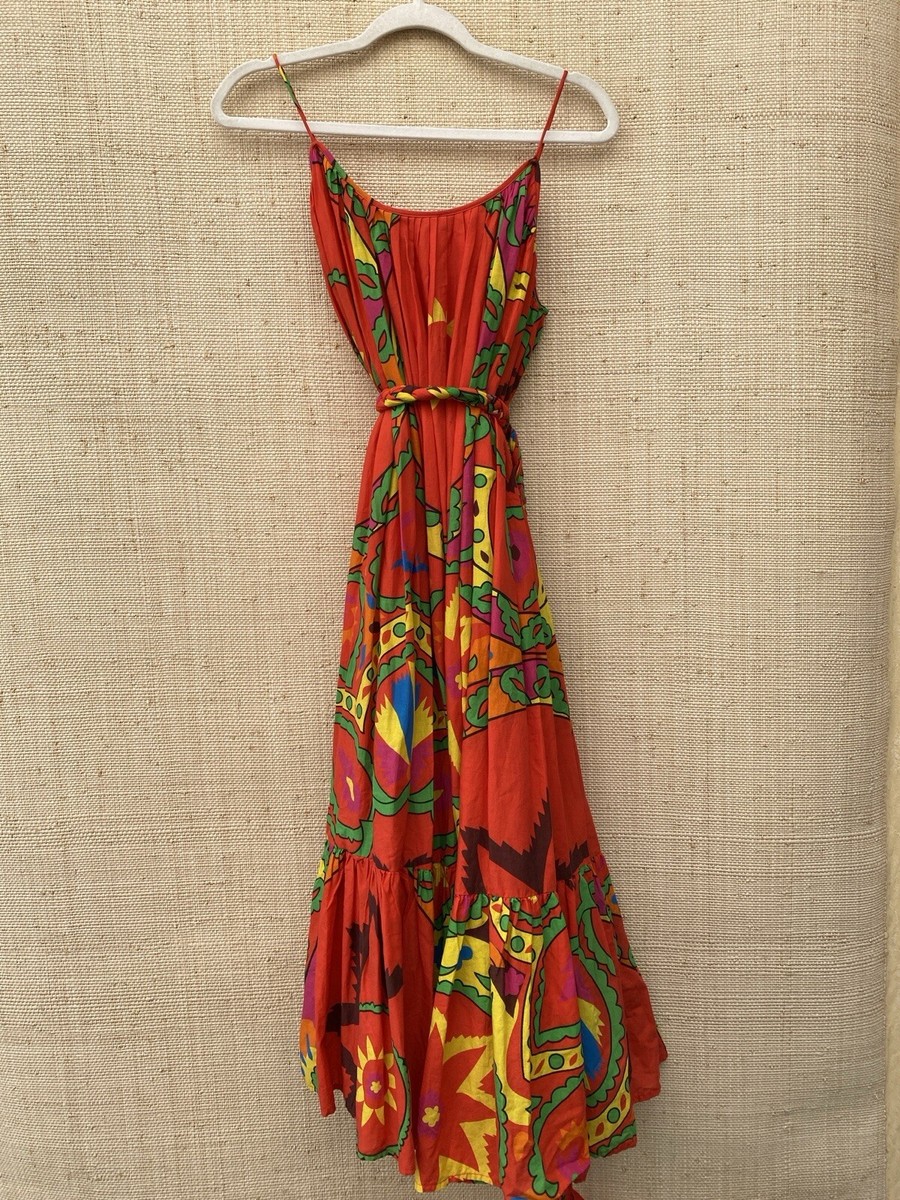 Rhode Sz XS Lea Dress belted 100% cotton Colorful Full Skirt
