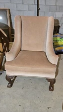 Gorgeous Ralph Lauren pink upholstered wing back chair.