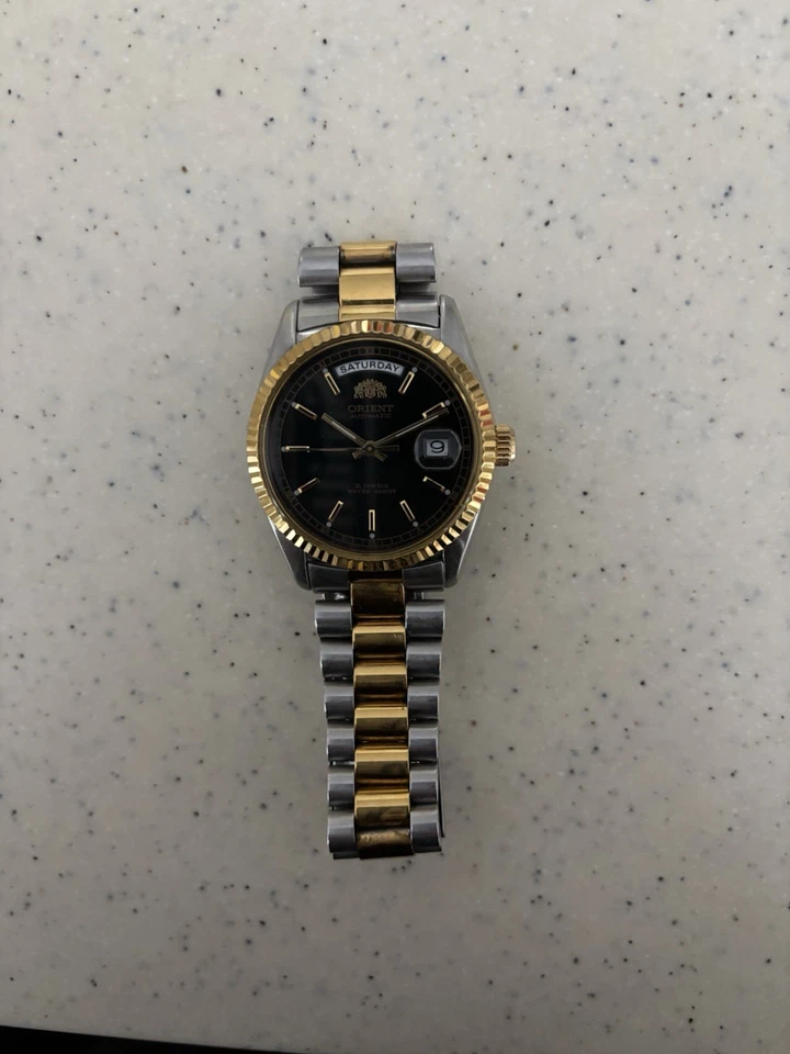 RARO Reloj Automático Día/Fecha Orient President De Colección Raro Esfera Negra 46E001-91CS Foto 2 de 4