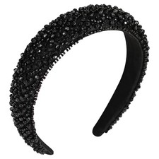 Beaded Sequin Headbands for Women Girls Fashion Sparkly Crystal Crystal Black