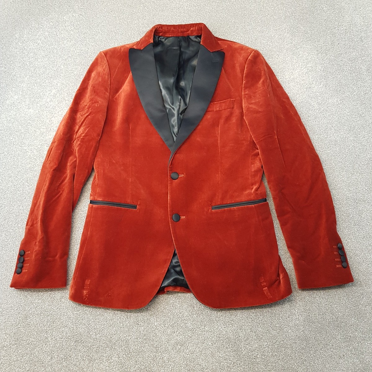 Zara Mens Jacket 40 Burnt Orange Velvet Tuxedo Smoking Blazer Peak