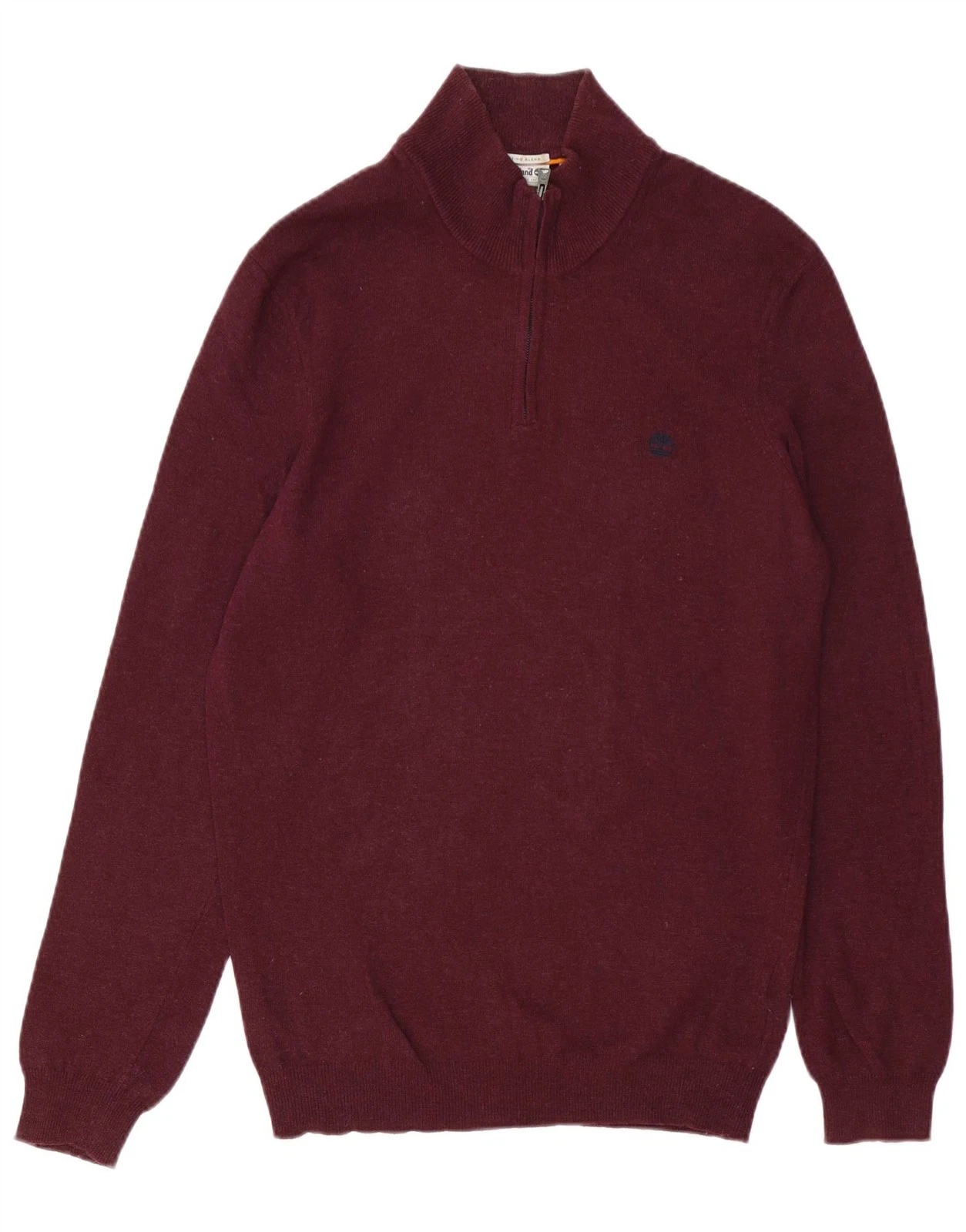 TIMBERLAND Mens Zip Neck Jumper Sweater Medium Burgundy Merino Wool UY02