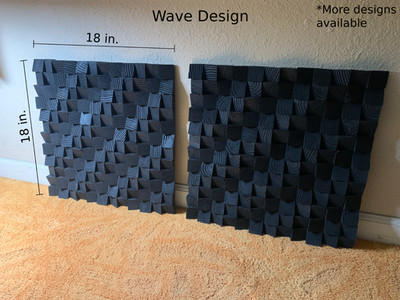 18x18 in. Black Wood Acoustic Sound Diffuser Panel/Wall Art Wave Pattern