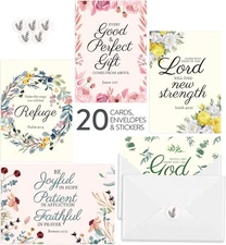 DIVERSEBEE 20 Inspirational Christian Greeting Cards of 4x6 inches, Floral 