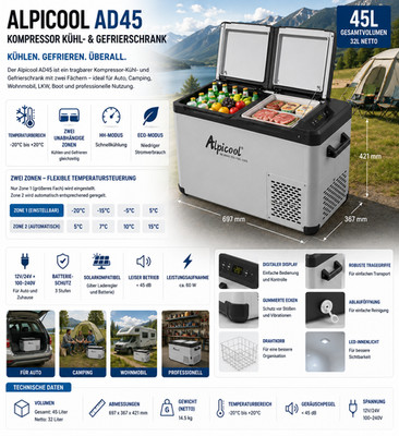 Auto Kühlbox Kompressor Kühlschrank 45L Tragbare Gefrierbox -20  ~20 