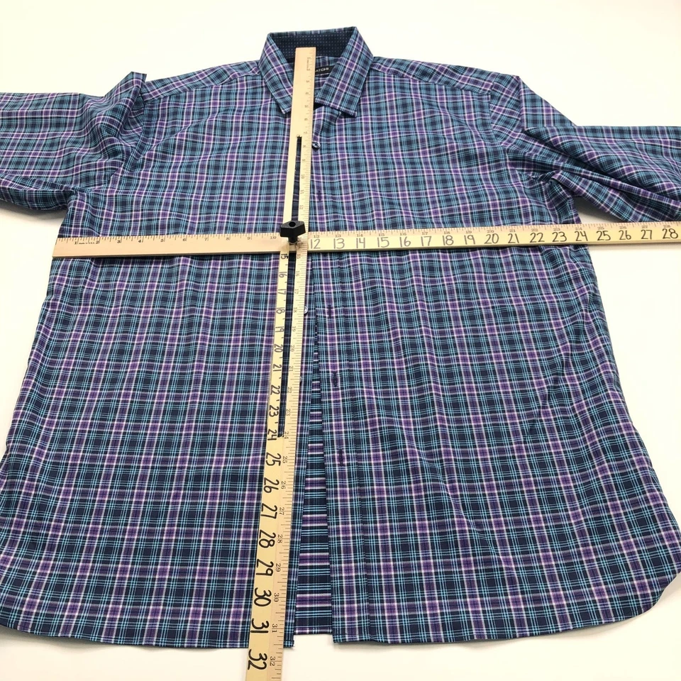 Bugatchi Uomo Classic Fit Large 16/36 Long Sleeve Cotton Plaid Dress Shirt MINT - Image 3 of 4