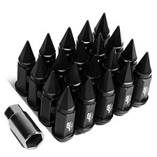LN-T7-020-15-BK Black 7075 Aluminum M12 x 1.5 20Pcs L: 75mm Spiky Cap Lug Nut